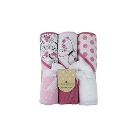 Cudlie Buttons & Stitches Baby Girl 3 Pack Rolled/Carded Hooded Towels in Butterfly Polka Print (GS71727)