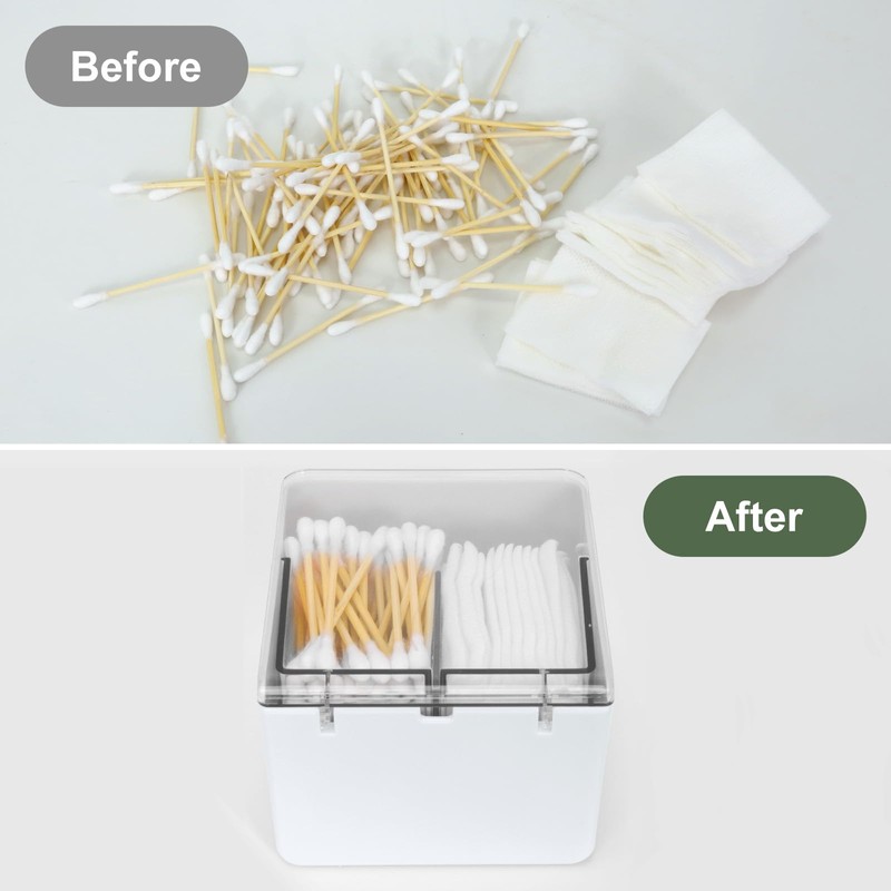 Obsoorth Qtip Holder with 2 Compartments, Clear Bathroom Vanity Cotton