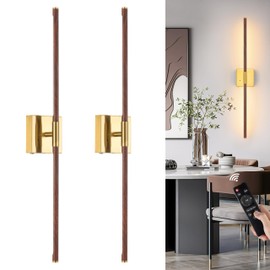Morauroral 30″ Walnut Battery Operated Wall Sconces with Remote Control, Rechargeable Wall Sconces Set of 2, LED Sconces Wall Lighting, Wireless Wall Lights for Bedroom, Living Room, Background Wall
