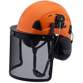 LOHASWORK Safety Hard Hat with Visor - ANSI Z89.1 Approved ABS Adjustable Vented Helmet - 6-Point Suspension,Construction Work Hardhats (A92 Orange+Earmuff+Shield)
