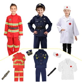 Toddler Dress Up Clothes, Boys Dress Up Costumes for Play, Kids Costume for Boys, 3 in 1 Role Play Set, Police Officer/Firefighter/Doctor Costume for Kids Boys Age 3-8 Years Old Pretend Play