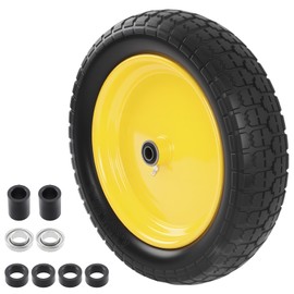 HQPASFY 16" Flat Free Tire 4.80/4.00-8 Wheelbarrow Tire and Wheel, 3" Centered Hub, 5/8" & 3/4" Bearings – Solid No-Flat Replacement for Wheelbarrows, Garden Carts, Dump Carts, Lawn Equipment
