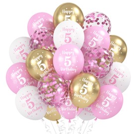 Happy 5th Birthday Balloons Pink Gold