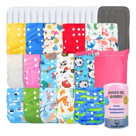 Paquete 15 Pañales Ecologicos Reusables De Tela Bebes Niños                                                                                           