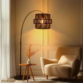 3-tier Drum Lampshade, ALUCSET Metal Lamp Shades for Pendant Lamp Floor Lamp Chandelier, Replacement Shade 11.8'' Width x 9'' High, UNO Fitter, Antique Bronze Gold Etched Stars Design