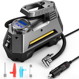 Compresor de Aire Portatil para Auto 12V, Inflador de Llantas Digital Automático con Pantalla LCD y Luz LED, Bomba Eléctrica con Kit de Adaptadores y Fusible - Herramientas Neumáticas