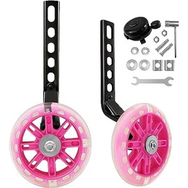 Trainer Wheels for Bicycle, Flash Mute Wheel, Heavy Duty Adjustable Bike Stabilizer for Kids with Bell and Reflective Sticker for 12 14 16 18 20 inch Single Speed Bike