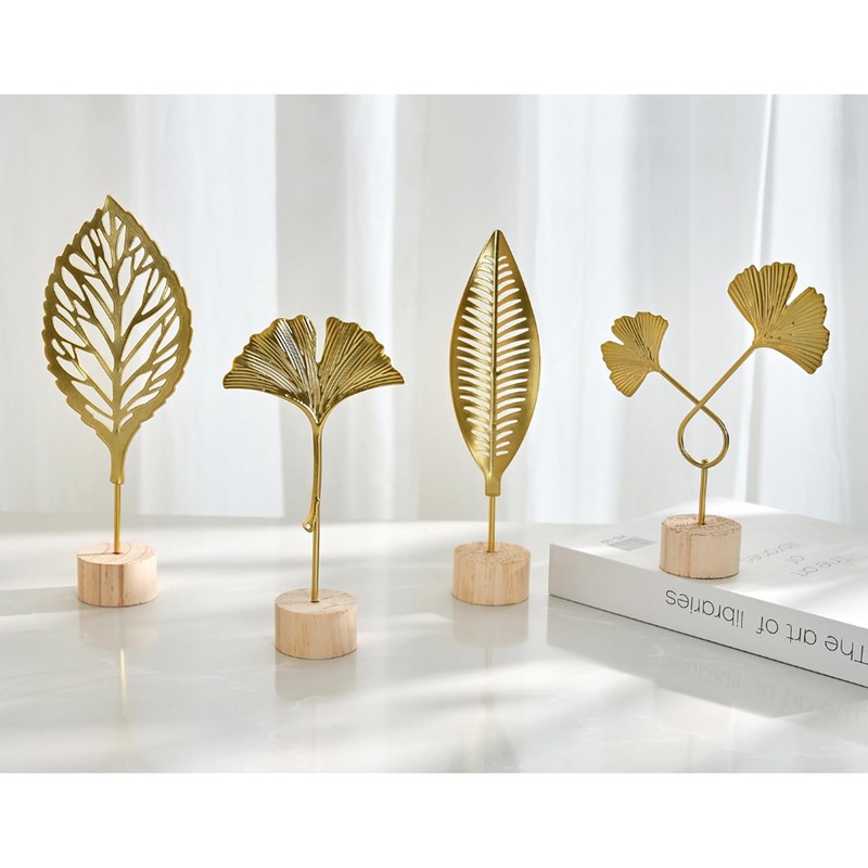 Abirdflyer Gold Leaf Home Decor, Metal Leaf Tabletop Ornament, Set