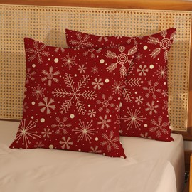 JEFERSO Christmas Pillow Covers 18x18 Set of 2 Red Snowflake Pillowcase Christmas Decorations Winter Throw Pillows Snowflake Decorative Holiday Farmhouse Cushion Covers for Sofa Couch Christmas Decor