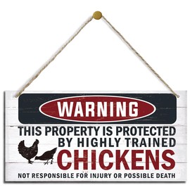 Funny Warning Signs, The Property is Protected By Highly Trained Chicken Sign, Decorative Wood Hanging Wood Plaque, Farmhouse Home Garden Yard Decor, Door Gate Hanger, Chicken Farm Decor