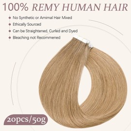 TESS Tape Extensions Real Hair #27 Honey Blonde 50 cm Real Hair Extensions 20 Pieces Straight Remy Tape-In Hair Extensions for Hair Thickening (20 Wefts #27 (Honey Blonde)