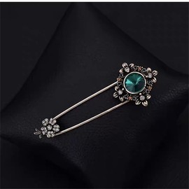 Vintage CZ Flower Geometry Safety Pin Brooch for Women Men Antique Colorful Crystal Rhinestone Rectangle Lapel Pins for Bag Suit Tie Party Dance Wedding Banquet Fashion Accessories Jewelry, 3.21inch