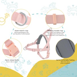 Wisedog No Pull Dog Harness - Adjustable Webbing Dog Halter Harness with Reflective Soft Padded for Large Dogs(Gossamer Pink, M|Neck=16.5"-19"/Chest=22"-27")