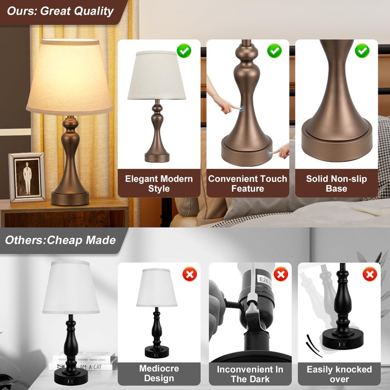 Seealle Touch Lamps for Nightstand - Bedside Lamps Set of