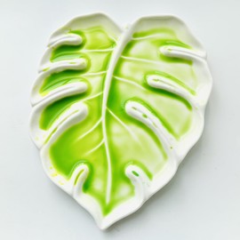 Bower Bird Porcelain Watercolor Palette 6.7in Monstera Leaf Artist Professional Ceramic Palette (Porcelain)