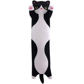 Yeqivo Long Cat Plush Pillow Soft Cat Body Pillow, Long Cat Stuffed Animal Cotton Kitten Sleeping Throw Pillow Gift for Kids Girlfriend(50CM,Black)