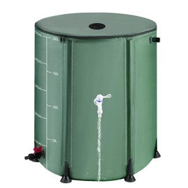 53 Gallon Collapsible Rain Barrel with Zip, 200L Foldable Water Storage Tank in 1000D Oxford, Protable Rainwater Collection Barrel Ice Bath Tub with 3 Spigots and Half Poles Kit