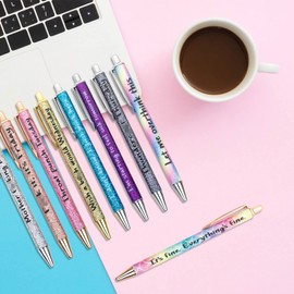 9PCS Funny Pens, Swear Word Daily Resin Glitter Gel Pen Set, 1.0 mm Black Ink Glitter Funny Pen of the Week Dirty Cuss Word Pens for Each Day for Colleague, Co-Worker