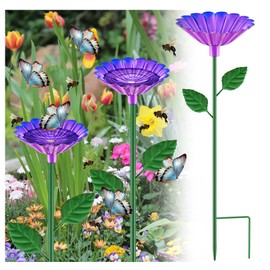 Tandefio 1 Pcs Bee Watering Station 25 x 2.6 Inch Metal Vivid Flower Bee Water Feeder in Garden Butterfly Feeder for Outdoors Colorful Butterfly Bath Bowl for Bird Thirsty Pollinators Yard(Purple)