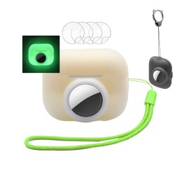 Glow Green for AirPods Pro 2 Case with Airtag Holder,for Airpods Pro 2 Airtag Case with 2 Lanyard,4 Pack Front Screen Protecor for Airtag, Carrying Case for Airpods Pro 2,Anti-Lost,Glow in Night