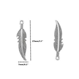 100pcs Indian Style Feather Charm Pendant for DIY Key Chain Sweater Chain Bracelet Necklace Jewelry Making Findings(Antique Silver Tone)