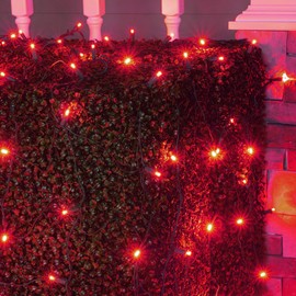 Wintergreen Wintergreen Lighting Set of 100 LED Red Net Lights Outdoor Christmas Decorations, Green Wire (4 x 6 ft, 5mm Lights, Red)