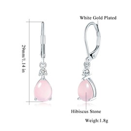 CiNily Womens Pink Leverback Dangle Earrings for Women Rose Quartz Drop Earrings 14K White Gold Plated Teardrop Gemstone Earrings