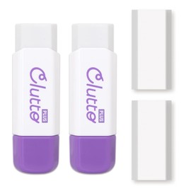 PLUS Clutto Kurutto Eraser, Case Eraser, 2 x Main Units, Replacement Rubber Set + Bonus (2 Replacement Rubbers), Purple, 36-882 x 2+ 36-885