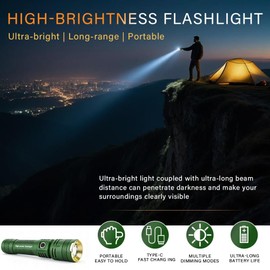Rechargeable Flashlights 2000 High Lumen EDC Flashlight, Powerful Flashlight 5 Lighting Modes, Handheld Portable LED Flashlight for Home Emergency, Camping Adventure, Car Repair, Power Outage Relief