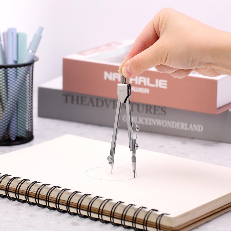 Mr. Pen- Compass for Geometry, Silver with Extra Leads, Metal