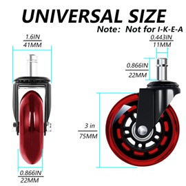 3" Office Chair Wheels for Casters Replacement Set of 5 - Office Caster Wheels for Carpet,Computer Chair Wheels,Smooth & Mute for Hardwood Floors and Mats.