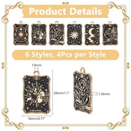 DICOSMETIC 24 Pieces 6 Styles Enamel Tarot Pendant Gothic Moon Star Rectangle Pendant Gold Black Alloy Pendant Sky Pendant for DIY Jewellery Making, Hole: 1.8mm, Alloy and enamel, No Gemstone