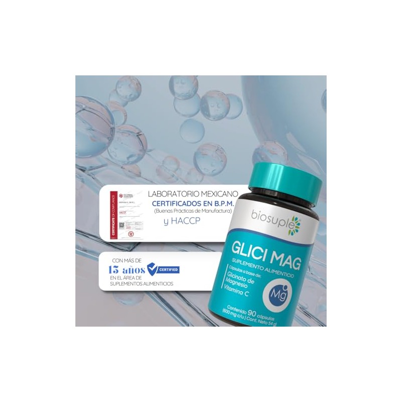 Biosuple Glicinato Magnesio Colágeno Hidrolizado Vitamina Suplemento Alimenticio Diario Cápsulas