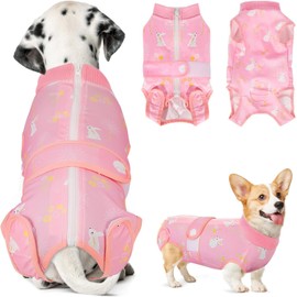 SlowTon Dog Surgery Recovery Suit, Cone E-Collar Alternative After Surgery with Zipper Professional Pet Recovery Shirt Abdominal Wounds Bandages Preventing Licking Spay Suit for Female Male, Small