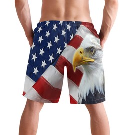 visesunny Men's American Flag Eagle Beach Shorts Hot Summer Swim Trunks Sports Running Bathing Suits with Mesh Lining