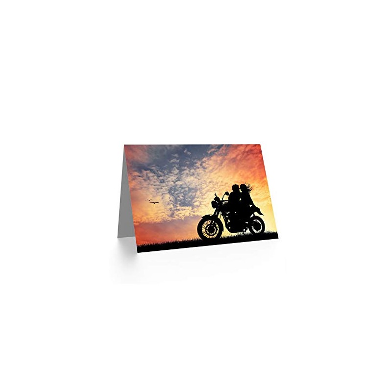 Wee Blue Coo Couple On Motorbike - Romantic Sunset Silhouette,