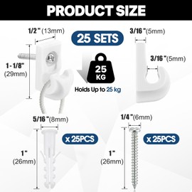 25 Sets Wire Shelf Clips, Down Wall Clips with Screws & Anchors - Plastic Heavy Duty Wall Clips for Closet Shelf Brackets, Wire Shelving Accessories (White)