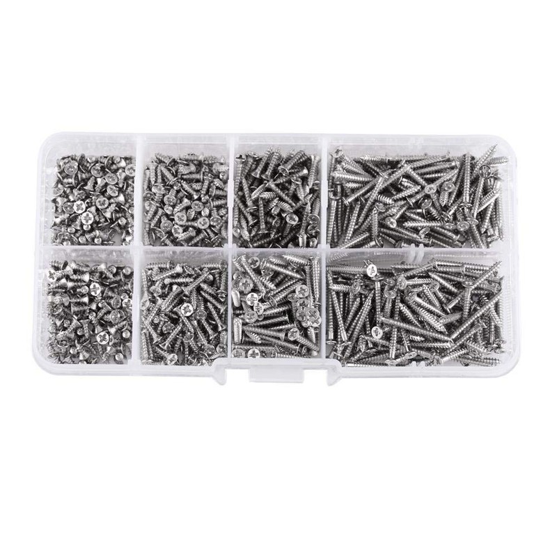 800pcs M2 Cross Drive Self-Tapping Screws Woodworking Fastener with Box