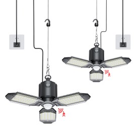 Craftersmark Motion Sensor Garage Light Plug in, 8000LM Shop Light 3 Modes, 3 Deformable LED Panels, 6500K Indoor Motion Sensor Light Bulb for Garage, Barn, Basement (2 Pack)