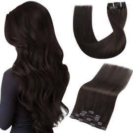 Vivien Real Hair Clip Extensions Brown Double Weft Clip-In Extensions Real Hair Darkest Brown Hair Extensions 30 cm 80 g 5 Pieces