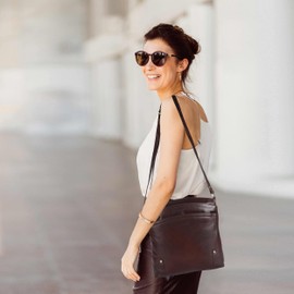 LEDERBUCK Terry Large Soft Real Leather Crossbody handbag-Triple Zip Premium Sling Crossover Shoulder Bag for Women (Brown)