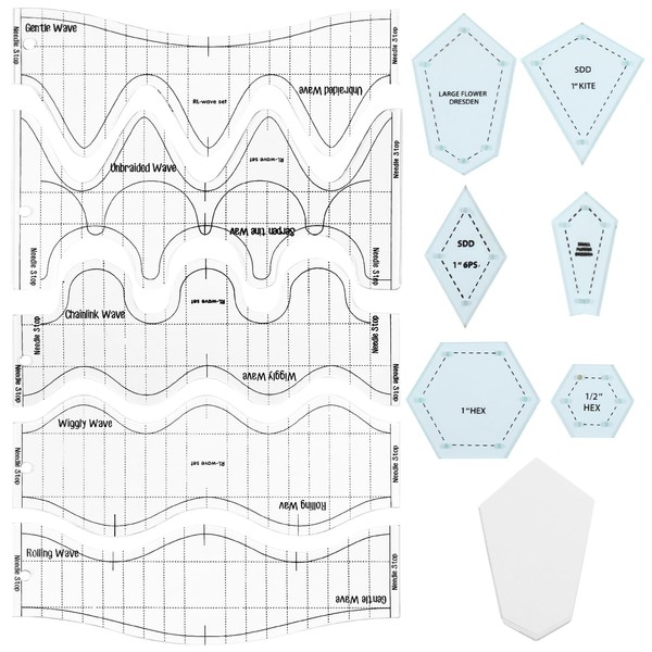 DIY Quilting Rulers and Templates Set, Includes 5 Acrylic Wave