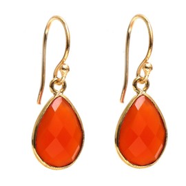 Gempires Carnelian Teardrop Earrings, Natural Gemstone Dangle Drop Jewelry, Hypoallergenic 14k Gold-Plated, Healing Crystal Everyday Wear, Thoughtful Gift for Mom, Wife, or Friend (Carnelian)