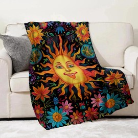Turamurra Sun and Moon Blanket Gifts for Women Celestial Bloom Bohemian Flannel Throw Blankets for Bedding Couch Soft Lightweight Warm Cozy Throws Travel Decor 50x60in