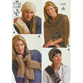 King Cole Ladies DK Knitting Pattern Womens Winter Hats, Gloves & Scarves in Four Designs