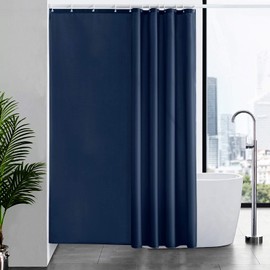Furlinic Shower Curtain Anti Mould and Waterproof Fabric Extra Large Navy Curtains for Family and Hotel with Hooks 180x210cm.