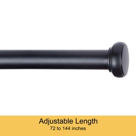 Kenney KN90001 Weaver Cap End Indoor/Outdoor Rust-Resistant Curtain Rod, 72-144" Adjustable Length, Black Finish, 1" Diameter Steel Tube