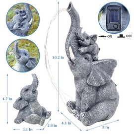 FORUP Garden Elephant Statue, Solar Elephant Statues for Garden Decor, Elephant Figurine with Solar Watering Lights, Elephant Outdoor Sculptures for Outside Porch Patio Balcony Front Yard