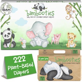 Bambooties Bamboo Baby Diapers, Totally Chlorine Free for Sensitive Skin for Newborns to XXL. Hypoallergenic & Non Toxic Eco Friendlier Plant-Based Materials. TCF Small Size 1 to 2 (222 ct)