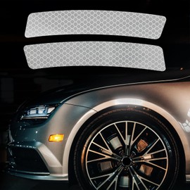 2 Pcs Car Reflective Trim Side Marker Stickers, Automotive Exterior Accessories Door Reflector Guard for Car SUV Pickup Truck Wheel Well Arch or Side Bumper Fenders（White）